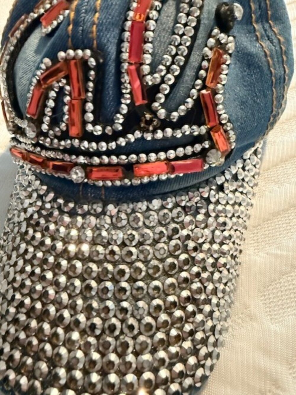 Cali Denim Baseball Cap Rhinestone Studded Bling Hat - Picture 4 of 9